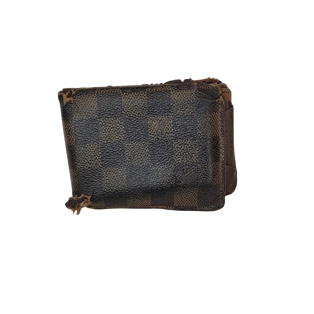 Louis Vuitton Damier Ebene Bifold Wallet Brown Canvas Made in France As-Is